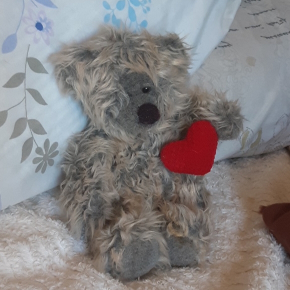 Hairy Teddy Bear holding Heart Stuffed Animal toy - Picture 2 of 4